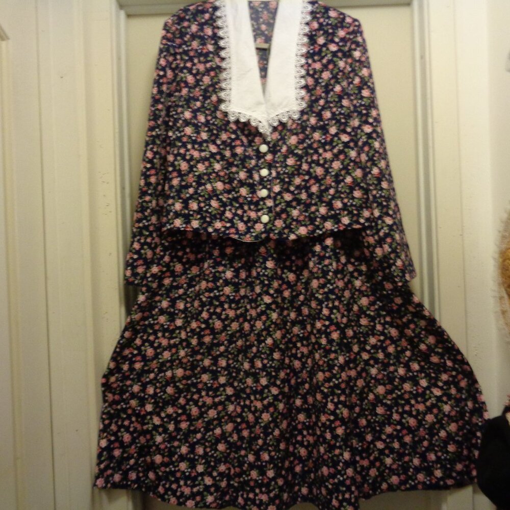 1980s Vintage Florals Sweetipie Country Romance Top w Collar & Maxi Skirt Set L